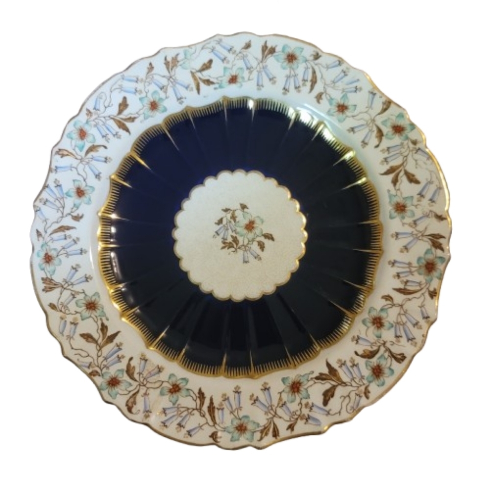 Fuchsia No. 60 Antique China Plate Cobalt Blue Gold Floral Scalloped